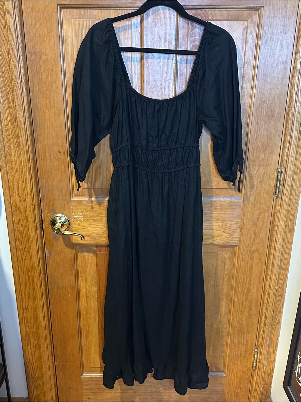 Avec Les Filles Black Peasant-Style Maxi Dress